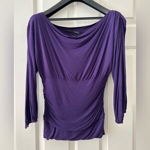 Isshu Top Dark Purple Draped Over the Shoulder Runched Dolman Sleeves Sz SM USA
